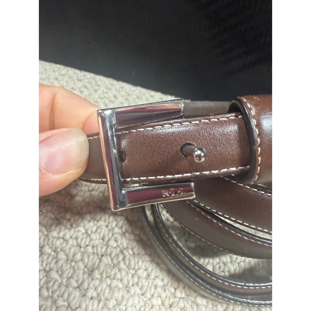 Lauren Ralph Lauren Brown Leather Double Wrap Belt Silver Hardware Small